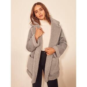 Reformation Barlow Oversized Double Breasted Teddy Coat Jacket in Gray Size M